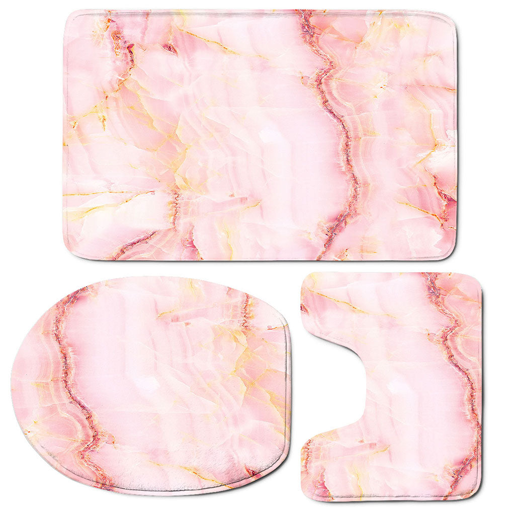Pink Marble Print 3 Piece Bath Mat Set