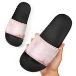 Pink Marble Print Black Slide Sandals