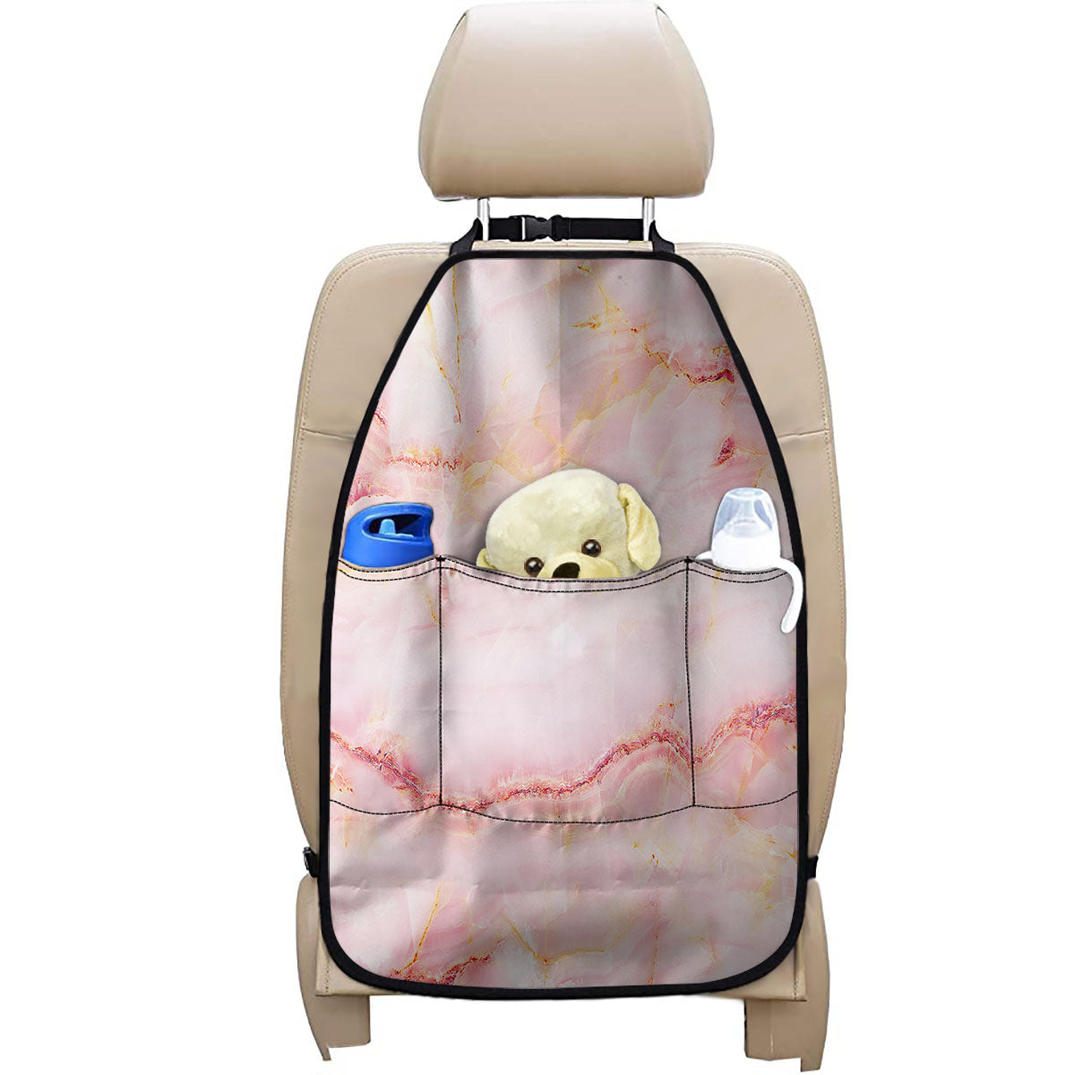 Pink Marble Print Car Seat Organizers
