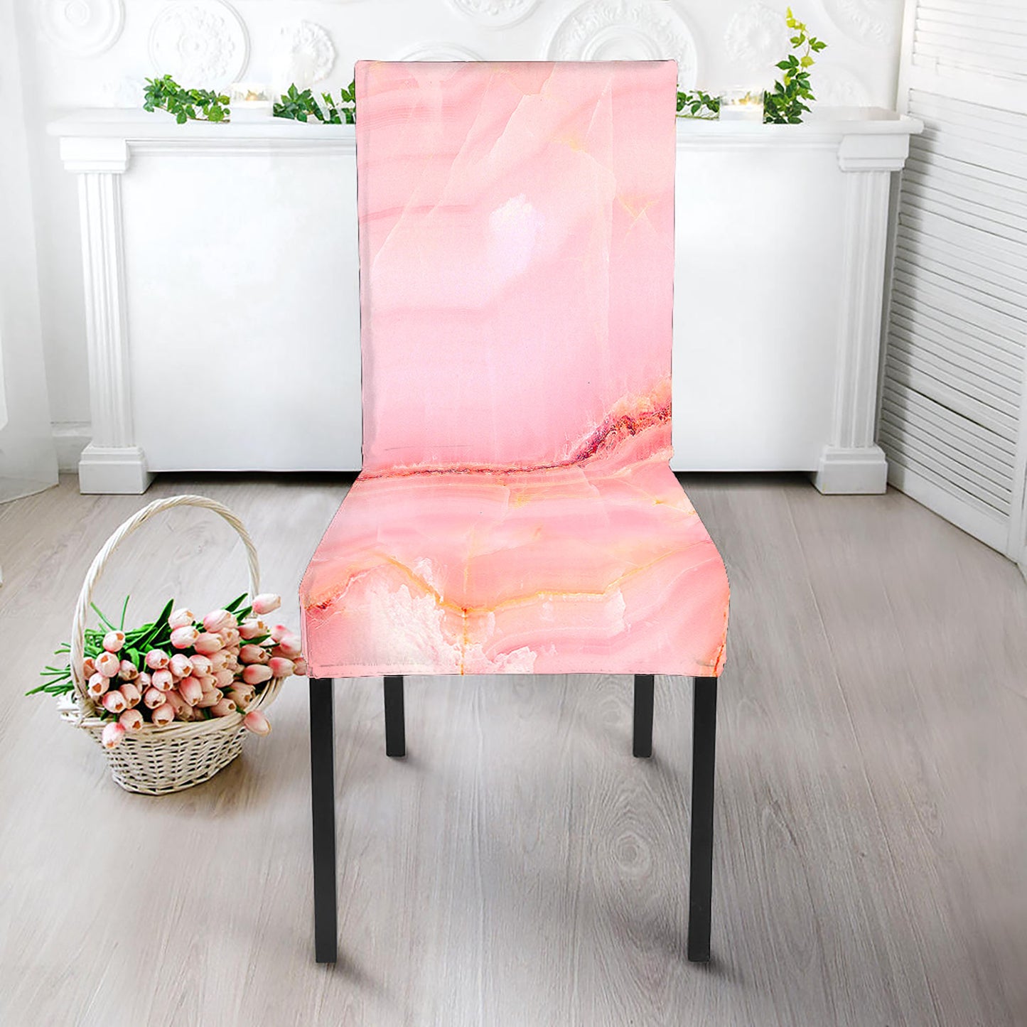 Pink Marble Print Dining Chair Slipcover