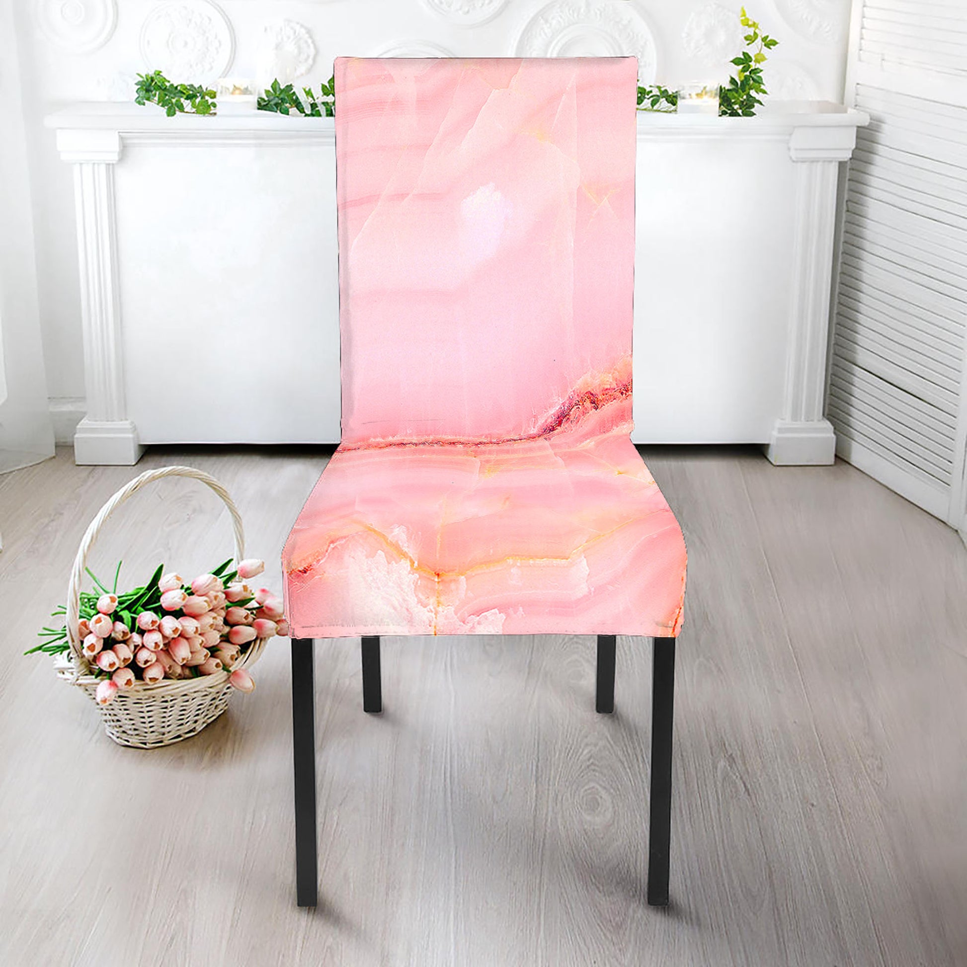 Pink Marble Print Dining Chair Slipcover