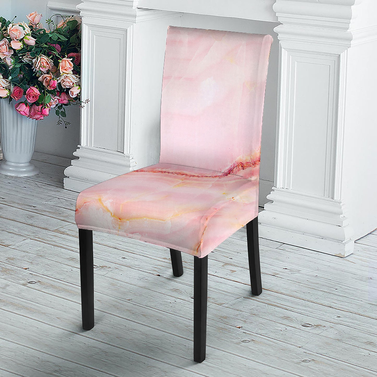 Pink Marble Print Dining Chair Slipcover