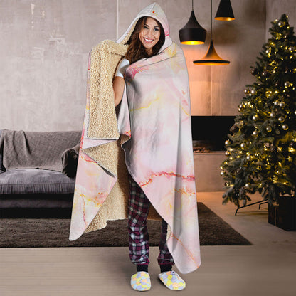 Pink Marble Print Hooded Blanket