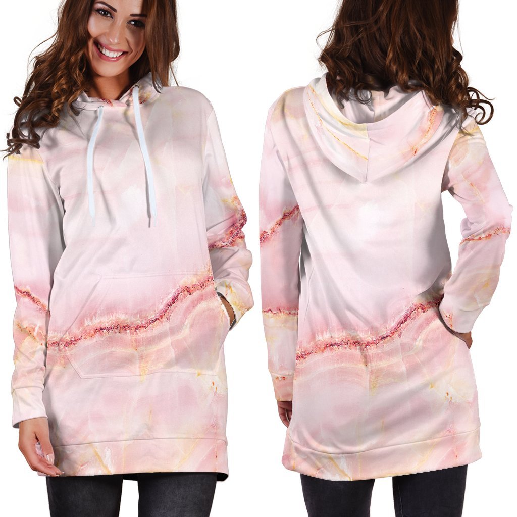 Pink Marble Print Hoodie Dress GearFrost