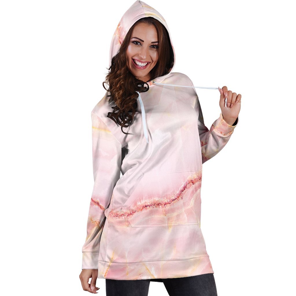 Pink Marble Print Hoodie Dress GearFrost