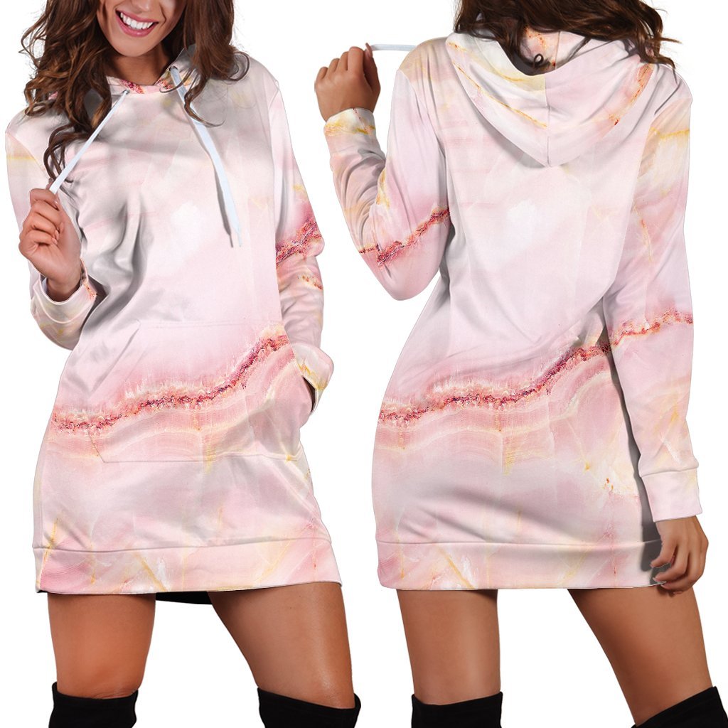 Pink Marble Print Hoodie Dress GearFrost
