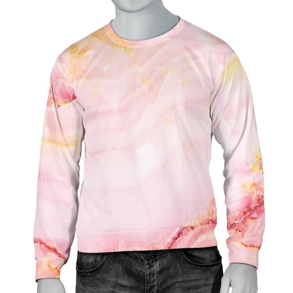 Pink Marble Print Men's Crewneck Sweatshirt GearFrost