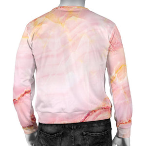 Pink Marble Print Men's Crewneck Sweatshirt GearFrost