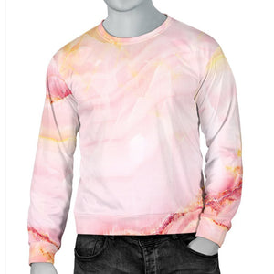 Pink Marble Print Men's Crewneck Sweatshirt GearFrost