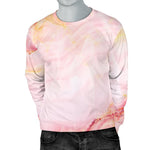 Pink Marble Print Men's Crewneck Sweatshirt GearFrost