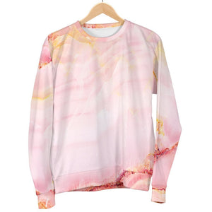 Pink Marble Print Men's Crewneck Sweatshirt GearFrost