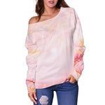 Pink Marble Print Off Shoulder Sweatshirt GearFrost
