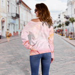 Pink Marble Print Off Shoulder Sweatshirt GearFrost