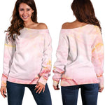 Pink Marble Print Off Shoulder Sweatshirt GearFrost