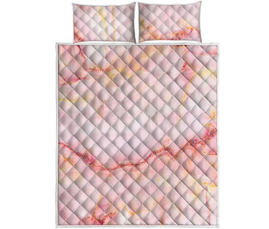Pink Marble Print Quilt Bed Set