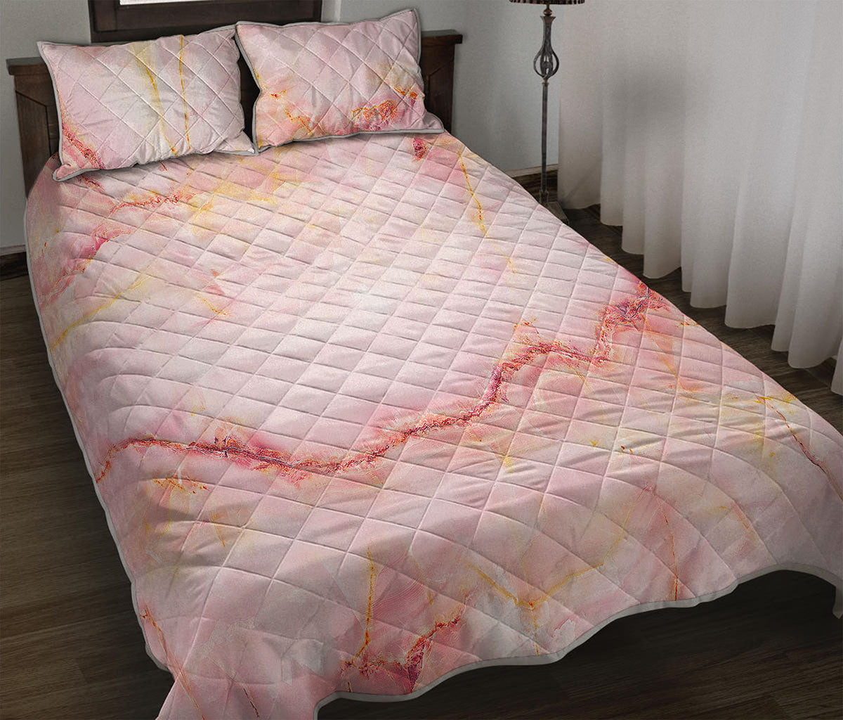 Pink Marble Print Quilt Bed Set