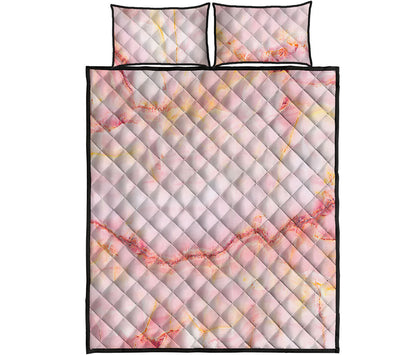 Pink Marble Print Quilt Bed Set