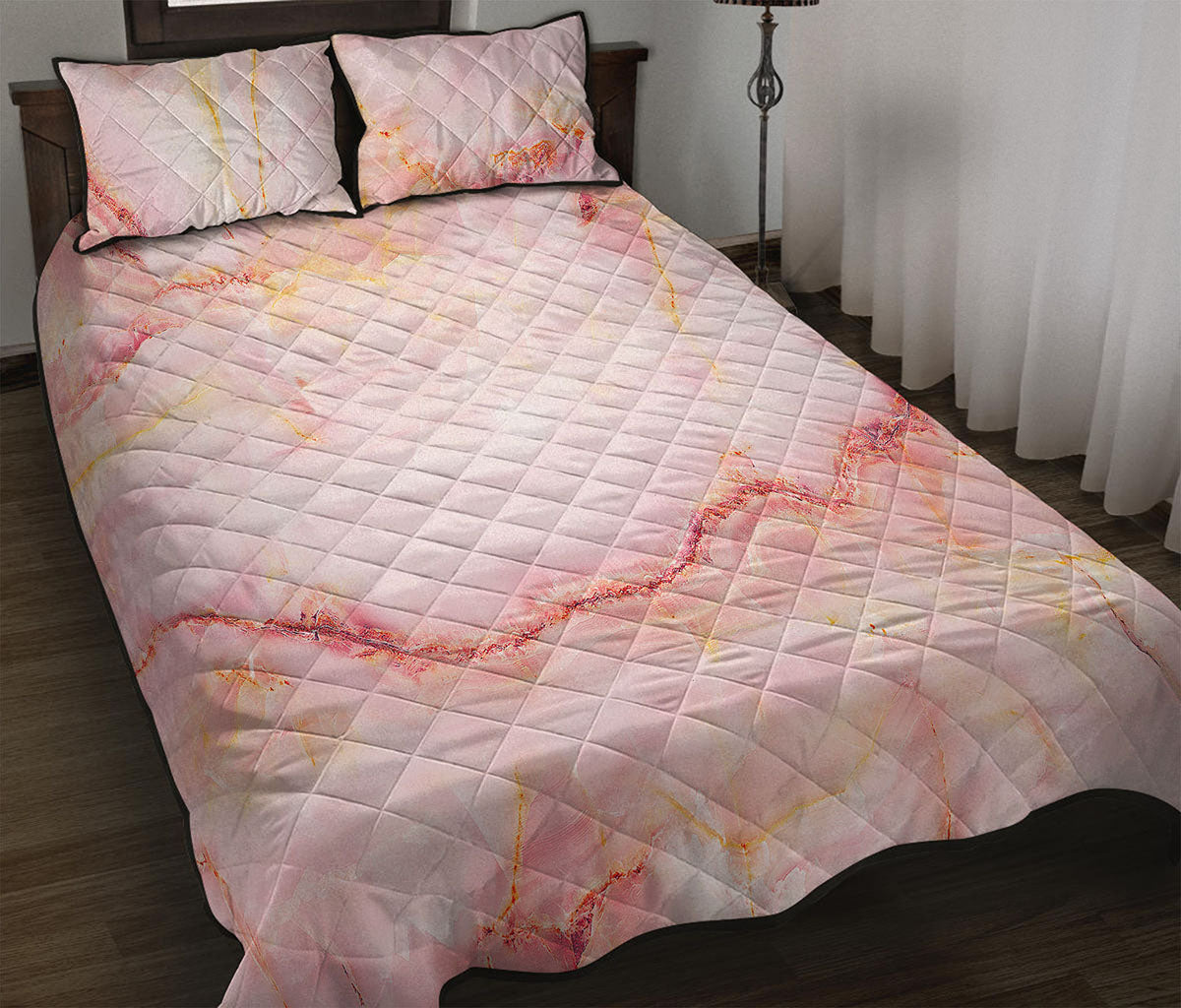 Pink Marble Print Quilt Bed Set