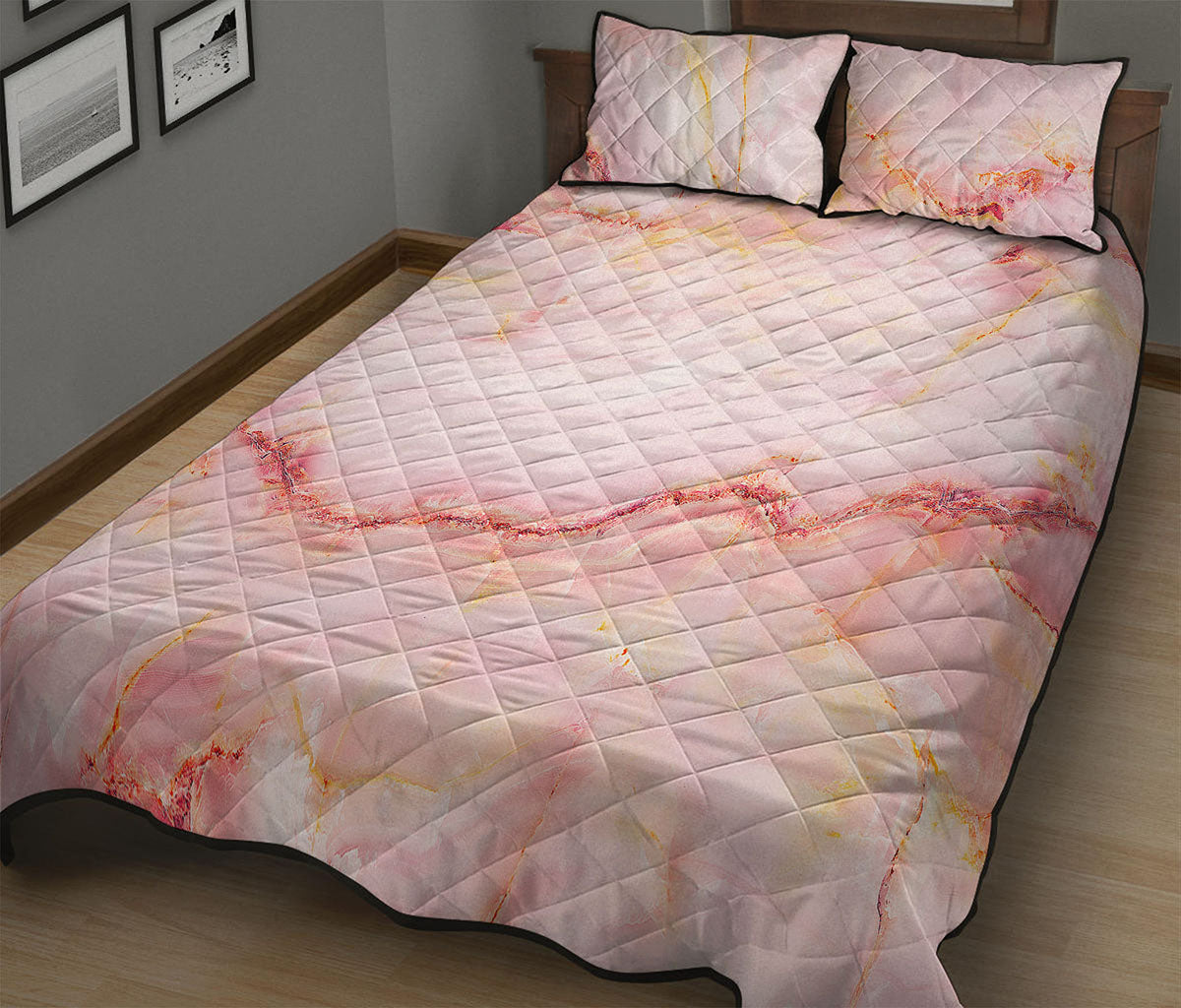 Pink Marble Print Quilt Bed Set