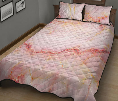 Pink Marble Print Quilt Bed Set