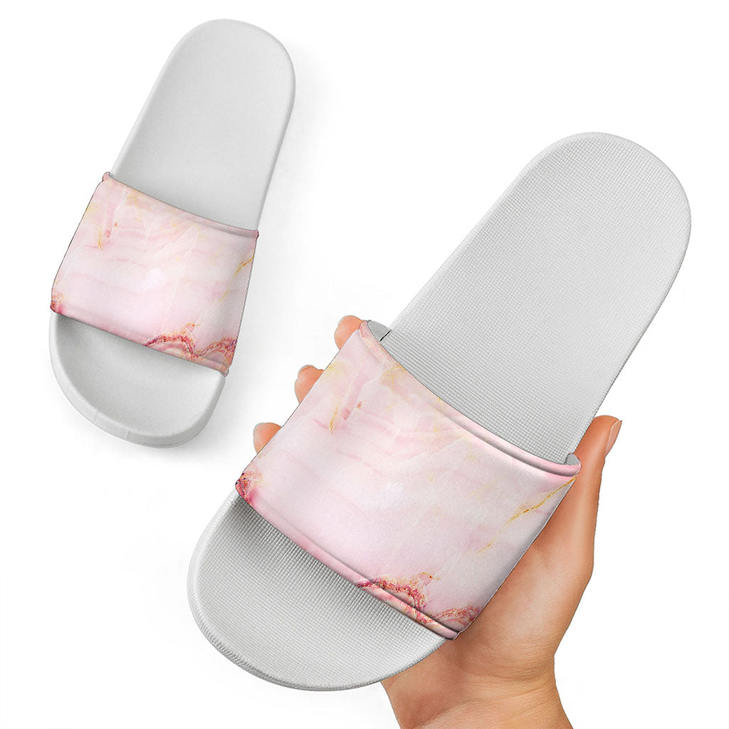 Pink Marble Print White Slide Sandals