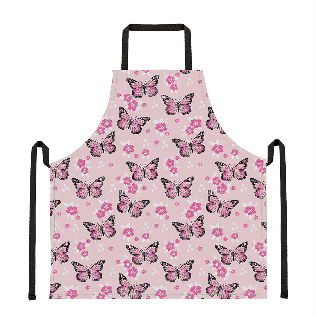 Pink Monarch Butterfly Pattern Print Apron