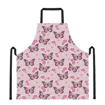 Pink Monarch Butterfly Pattern Print Apron