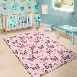 Pink Monarch Butterfly Pattern Print Area Rug