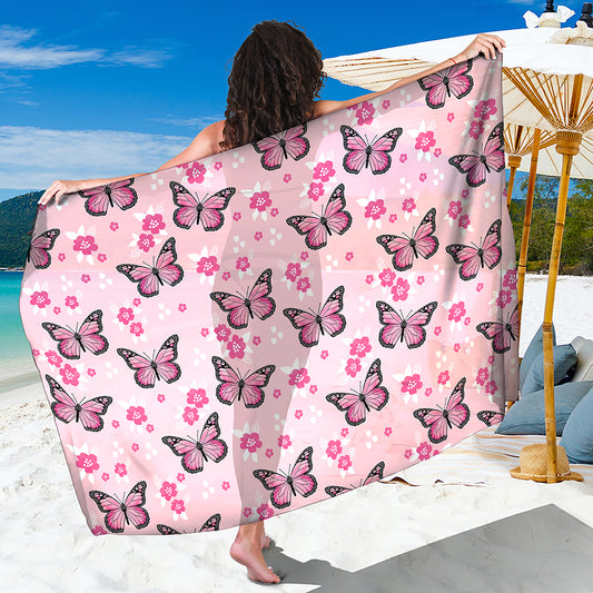 Pink Monarch Butterfly Pattern Print Beach Sarong Wrap