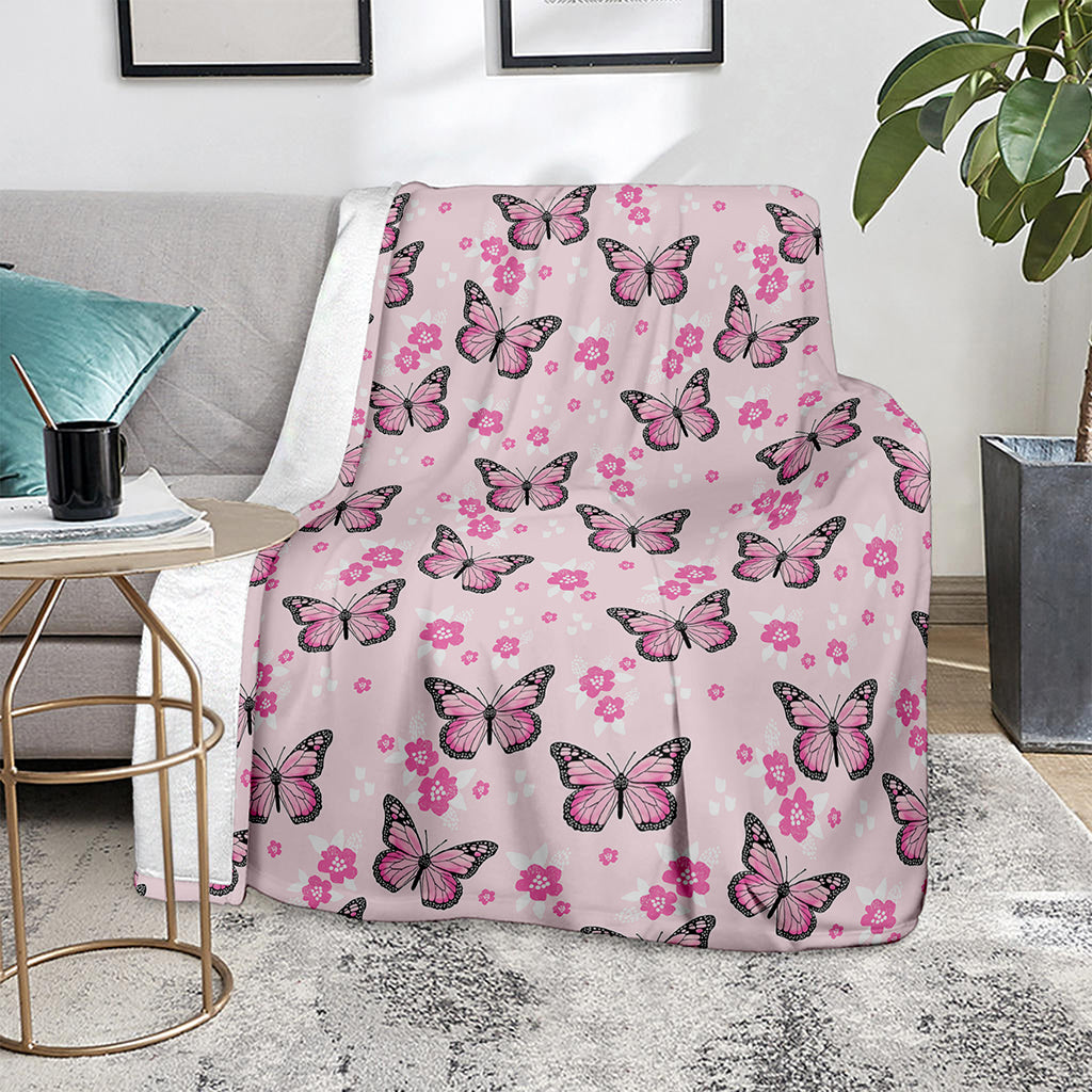 Pink Monarch Butterfly Pattern Print Blanket