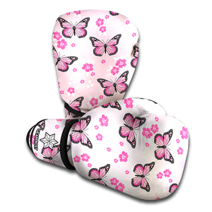 Pink Monarch Butterfly Pattern Print Boxing Gloves