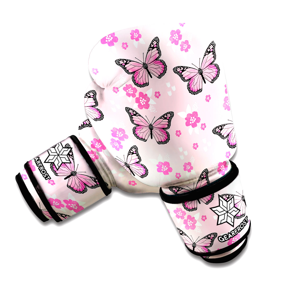 Pink Monarch Butterfly Pattern Print Boxing Gloves