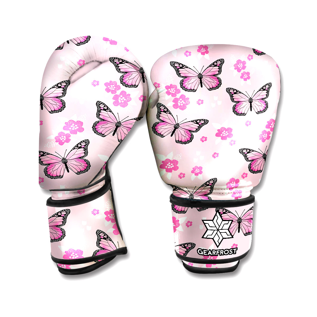 Pink Monarch Butterfly Pattern Print Boxing Gloves