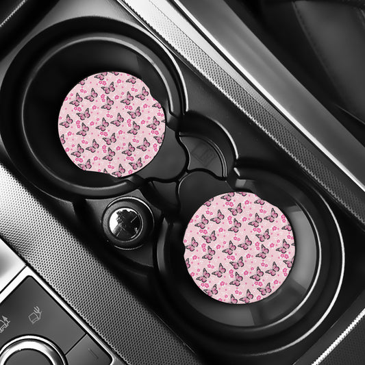 Pink Monarch Butterfly Pattern Print Car Coasters
