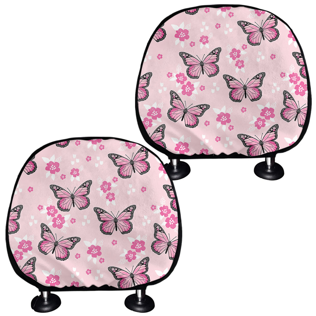 Pink Monarch Butterfly Pattern Print Car Headrest Covers