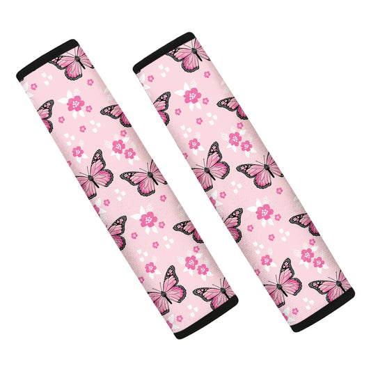 Pink Monarch Butterfly Pattern Print Car Seat Belt Covers
