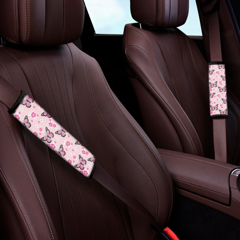 Pink Monarch Butterfly Pattern Print Car Seat Belt Covers