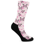 Pink Monarch Butterfly Pattern Print Crew Socks