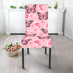 Pink Monarch Butterfly Pattern Print Dining Chair Slipcover