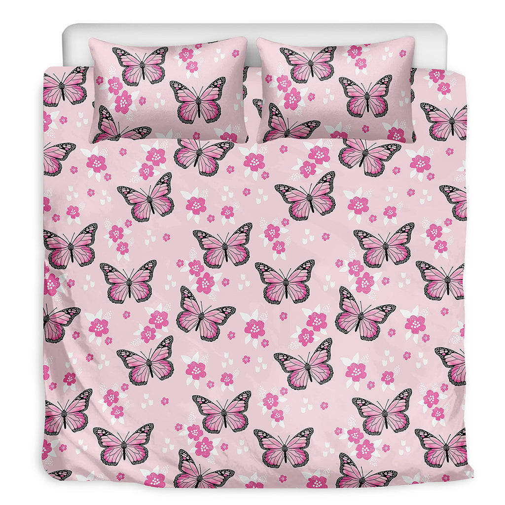 Pink Monarch Butterfly Pattern Print Duvet Cover Bedding Set
