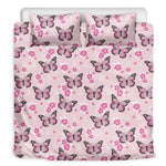 Pink Monarch Butterfly Pattern Print Duvet Cover Bedding Set