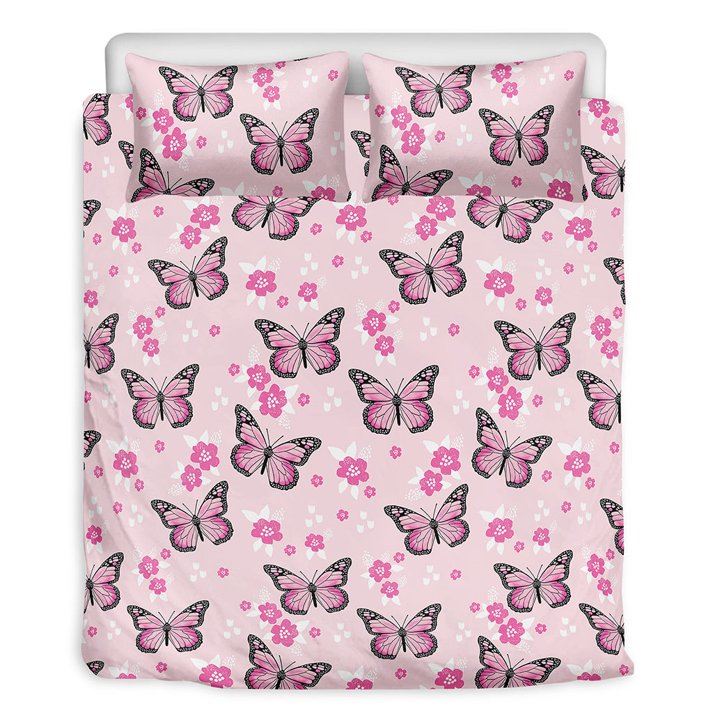 Pink Monarch Butterfly Pattern Print Duvet Cover Bedding Set
