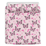 Pink Monarch Butterfly Pattern Print Duvet Cover Bedding Set
