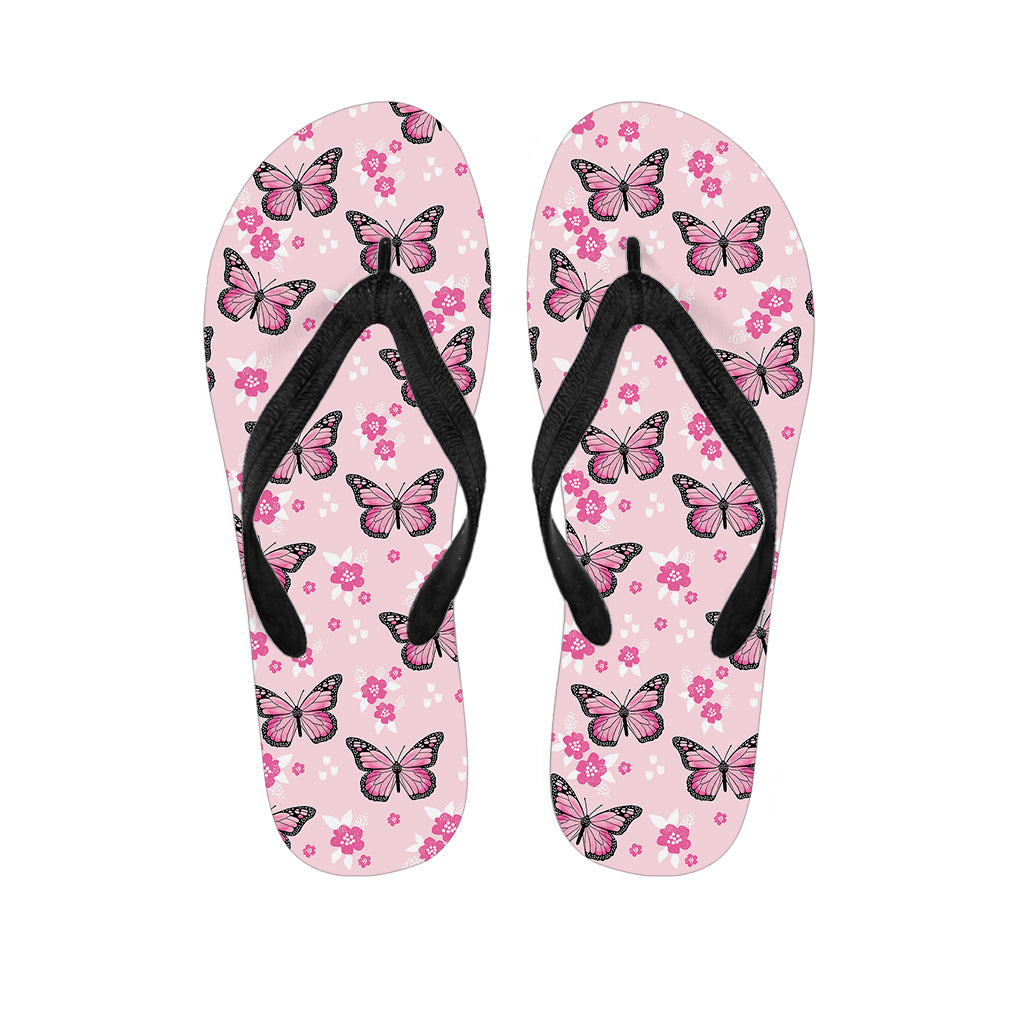 Pink Monarch Butterfly Pattern Print Flip Flops