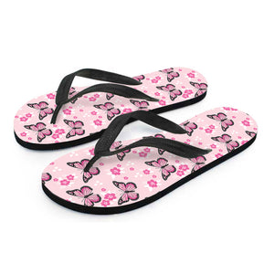 Pink Monarch Butterfly Pattern Print Flip Flops