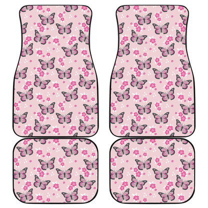 Pink Monarch Butterfly Pattern Print Front and Back Car Floor Mats