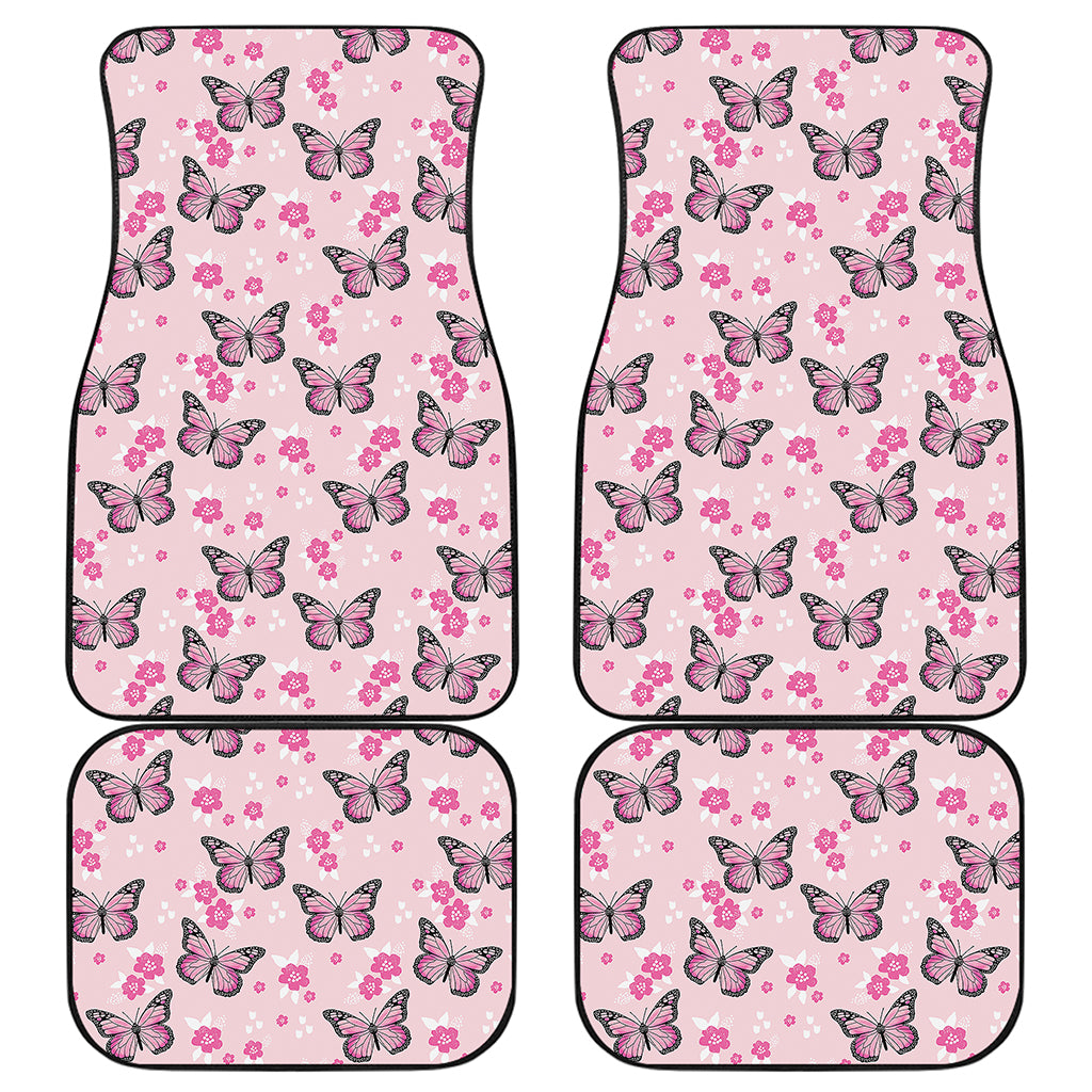 Pink Monarch Butterfly Pattern Print Front and Back Car Floor Mats