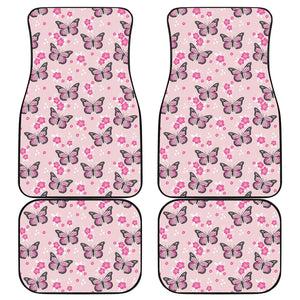 Pink Monarch Butterfly Pattern Print Front and Back Car Floor Mats