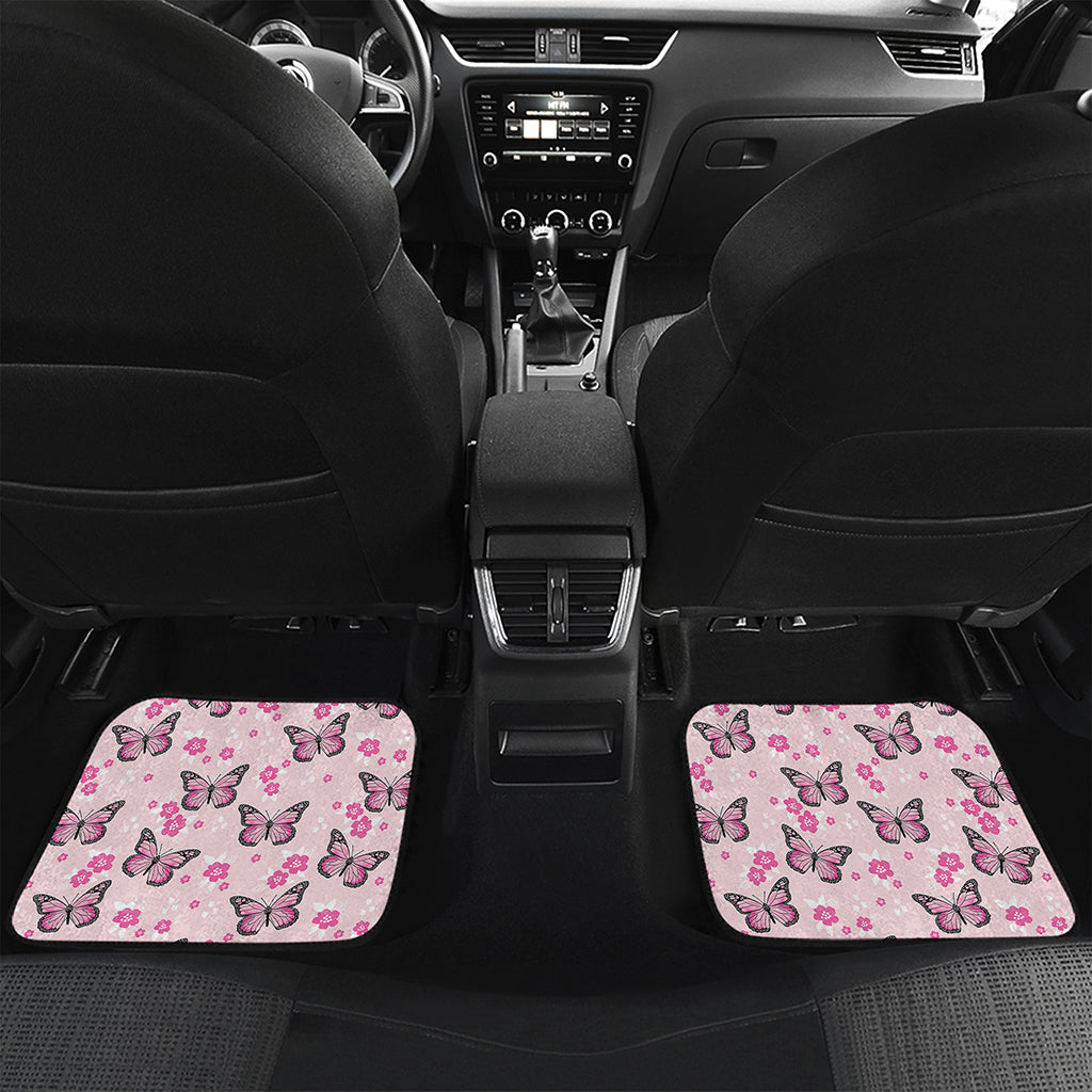 Pink Monarch Butterfly Pattern Print Front and Back Car Floor Mats