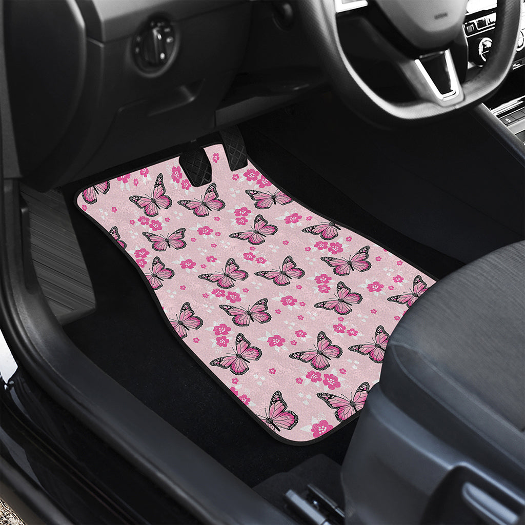 Pink Monarch Butterfly Pattern Print Front and Back Car Floor Mats